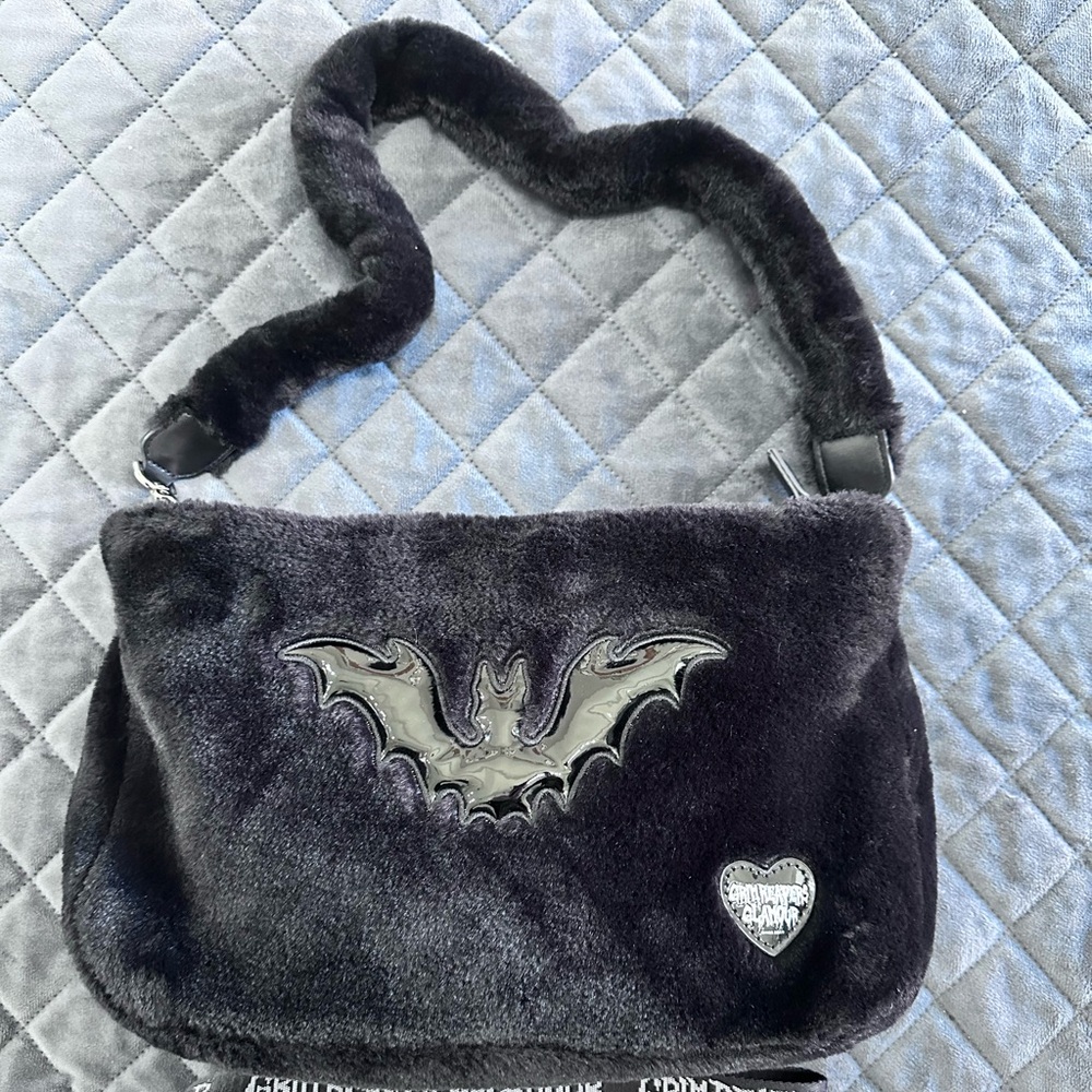 Grim Reapers Glamour Black Fluffy shoulder bag  NWOT